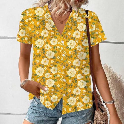Womens Hawaiian Button Down Shirts Short Sleeve Casual Floral Tropical Shirt Summer Beach Tee Cool Button Up Tops4