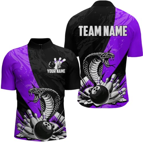 Cobra Snake Personalized Bowling Shirts for Men Women, Bowling Team Shirt Polo & Quarter-Zip Bowling League Jersey D063