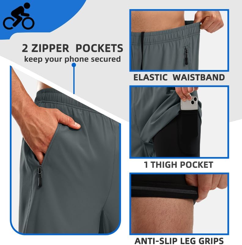 Miniatura 5 de Bikewa - Pantalones cortos de ciclismo de montaña para hombre, con acolchado 3D, ajuste holgado, con bolsillos con cremallera