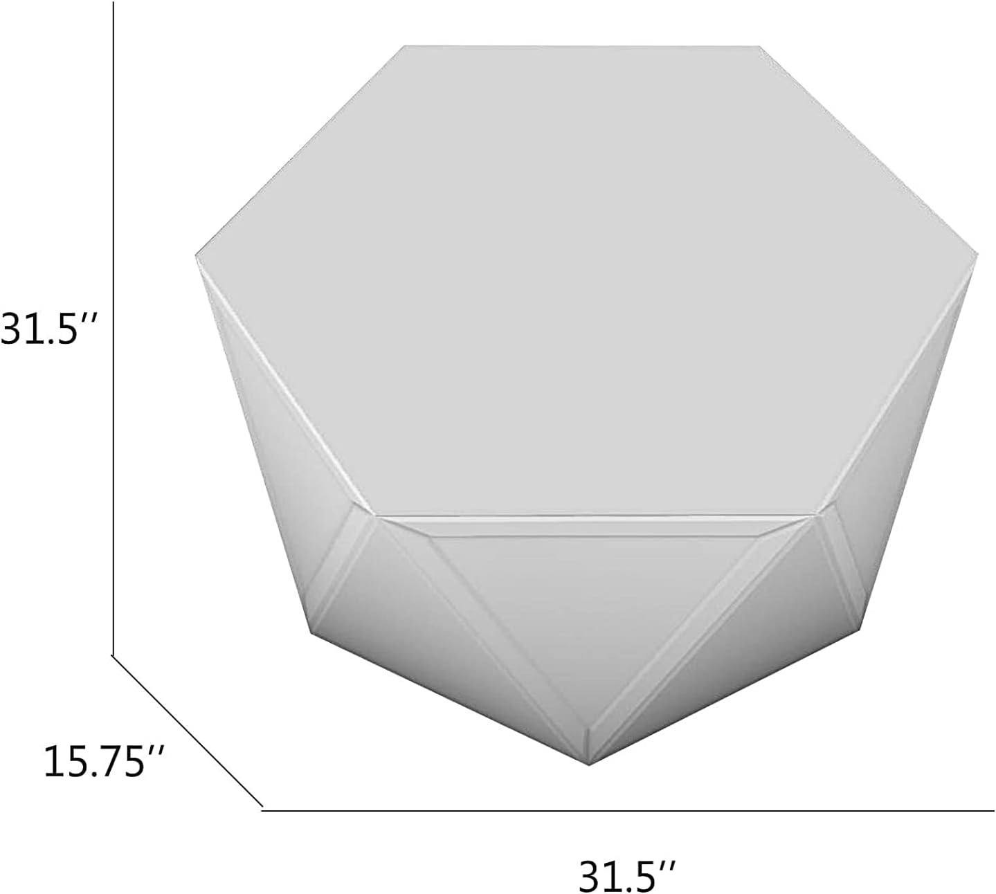 Drum Coffee Table Mirrored with Crystal Inlay, Hexagon Silver Accent Table, Modern Design Luxury Contemporary Furniture, 31.5‘’ Low Coffee Table for Living Room Fully Assembled
