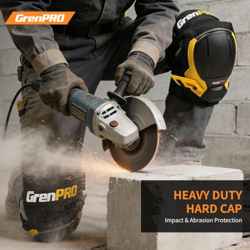 Image of GRENPRO Heavy Duty Knee Pads for Men, Gel Foam, TPR Shell, Construction | POM buckles, neoprene straps, 4-point fastening, metal rivets, 600D fabric, left-right fit, flooring, tiling, gardening