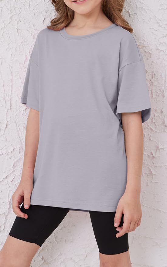 Image of ZDC Girls Short Sleeve T Shirts Kids Summer Oversized Tops Trendy Crewneck Basic Tees 5-14 Years