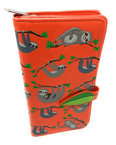 Shag Wear Sloth Large Animal Wallet for Women and Teen Girls Vegan Faux Leather Orange 7