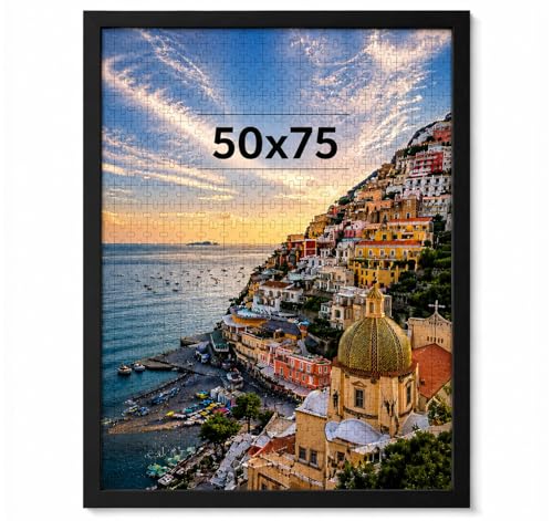 Truevaste Bilderrahmen 50x75 cm Schwarz MDF Posterrahmen Für Hoch- & Querformat mit Acrylglas Ideal für Puzzle 1000-1500 Teile & 2:3 Fotos Moderner Fotorahmen für Poster Wanddeko & Fotodrucke