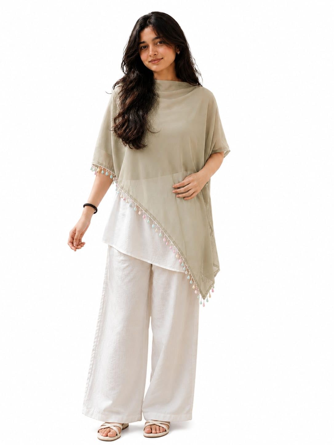 Boho Beach Lace Cape with Shell Lace Trim, Sheer & Flowy-image-12