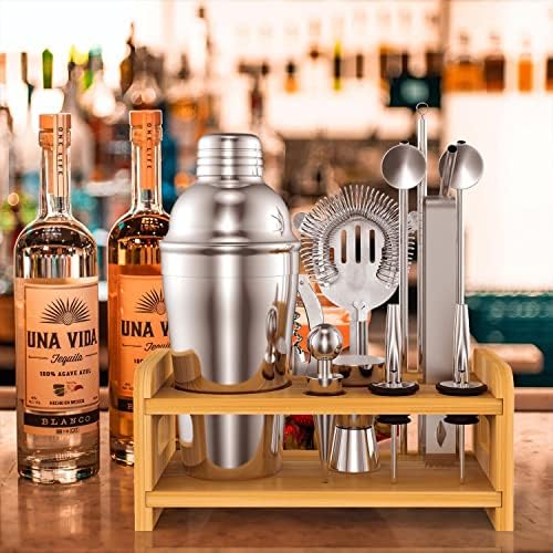 Vinsani 15 Pieces Cocktail Shaker Set Premium Stainless Bartender Mixing Accessories Kit Professional Bartending and Home Bar Tools Alcohol Cocktails Drink Maker Gin Martini Vodka Tonic