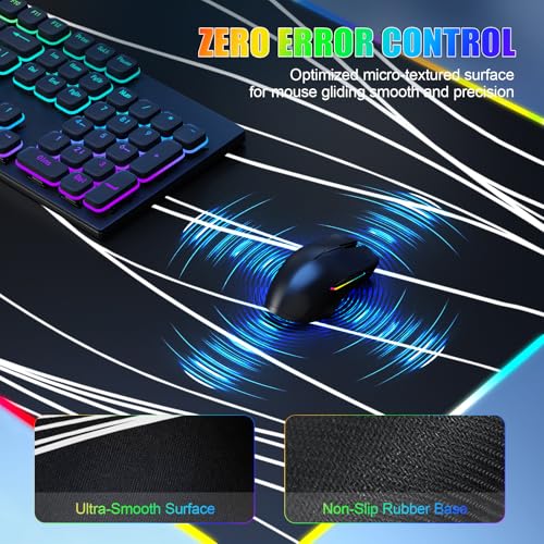 Image of Mouse Pad with Phone Holder, Wireless Charging Desk Mat, RGB Gaming Mousepad Home Office Large Desk Pad with Ultra-Smooth Surface, Non-Slip Base, Waterproof Keyboard Pad,Wavy Black
