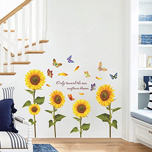 EMIRACLEZE Beautiful Sunflower Floral Removable Mural Wall Stickers Wall Decal for Window Decor Living Room Home Decor