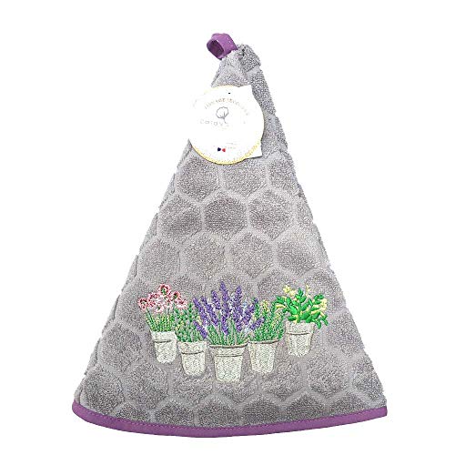 Essuie main rond en éponge Tissage Jacquard Herbier et lavande gris Qualité Premium Cover