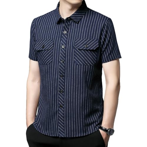 Chemise d'été homme en coton et lin à rayures de qualité supérieure