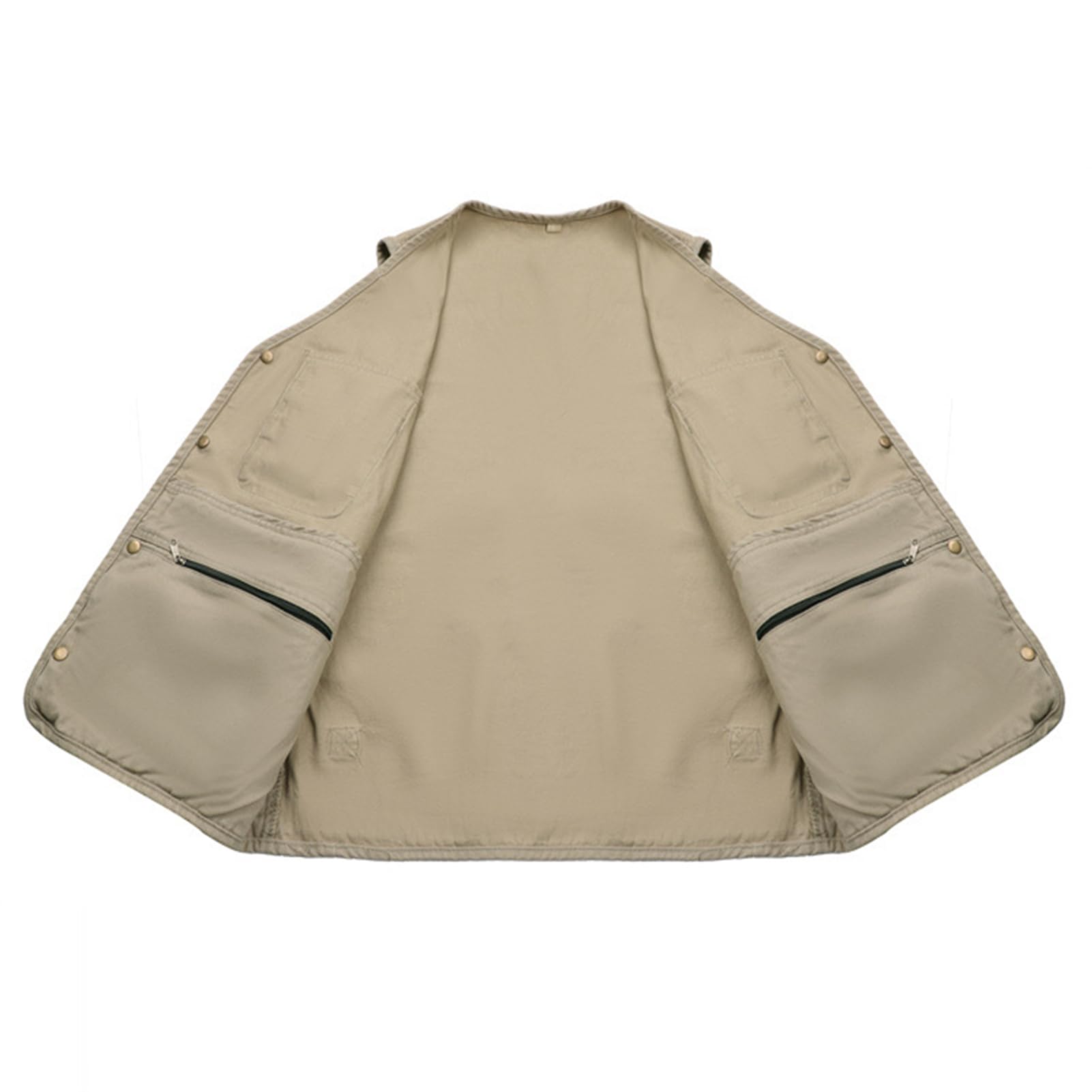 Uomo Gilet All'aperto Multi Tasca Vest Senza Maniche Panciotto Pesca Cappotto Leggero Traspirante Giubbino Fotografia Utility Sport Giubbotto Top Beige-3XL