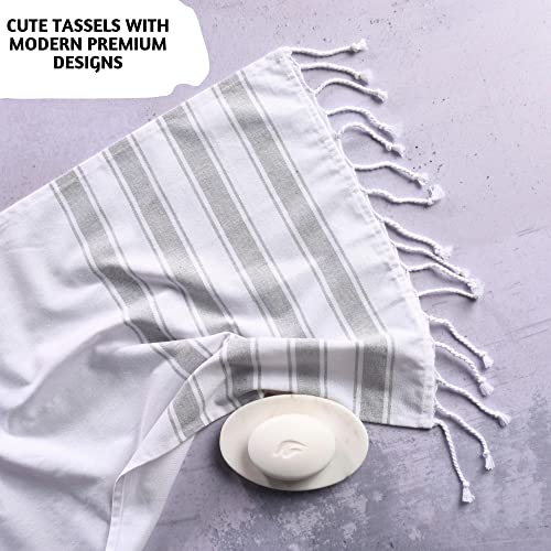 Folkulture Hand Towels With Hanging Loop, Set Of 2 Boho Hand Towel For Bathroom, 100% Cotton Hanging And Decorative Towels For Bathroom With Tassels, 16" X 30" Inches (Cabana Gray) #TOP4