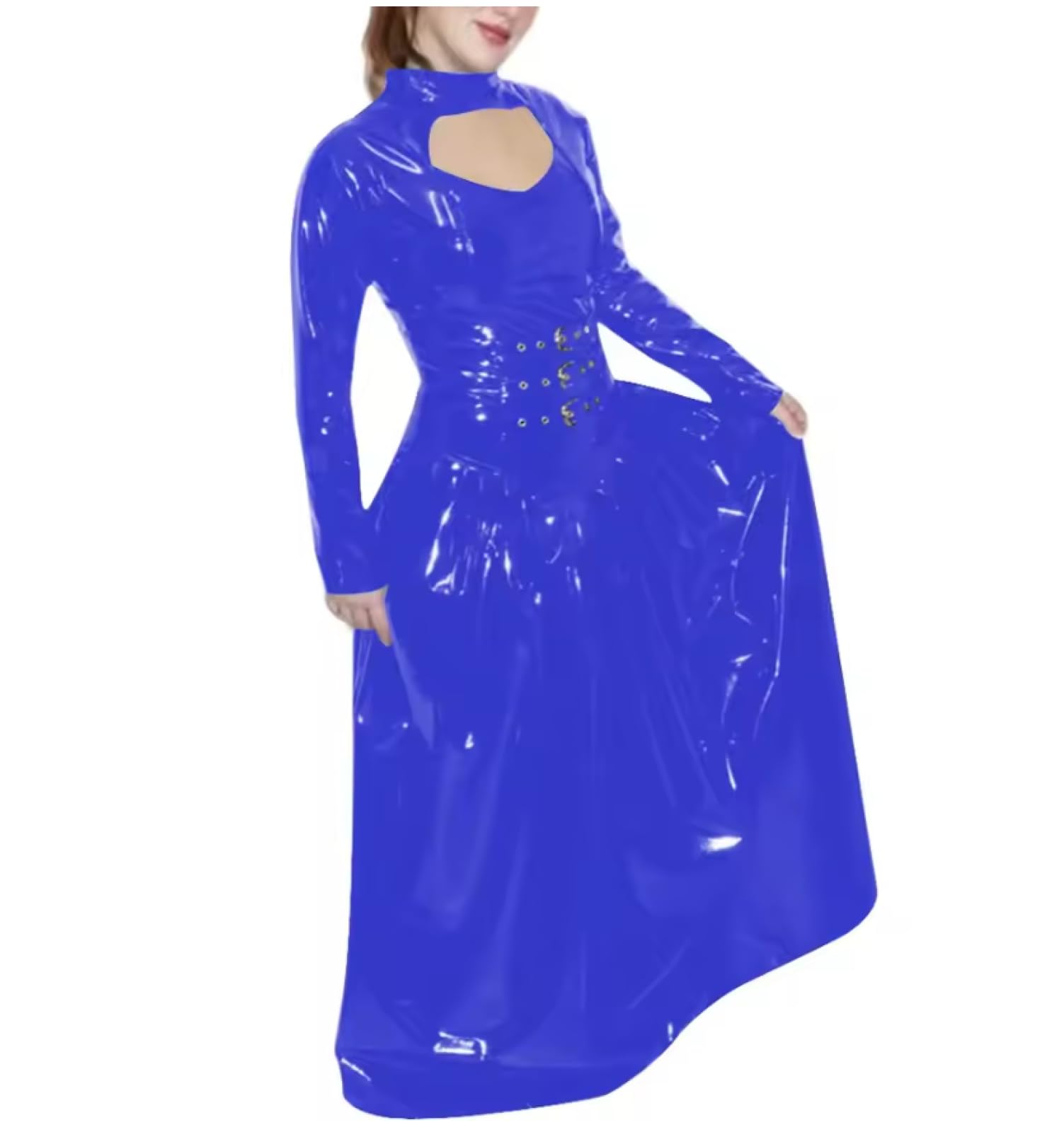 Plus Size Pieghettato A-Line Abiti per Donna Dolcevita Caviglia Caviglia Lunghezza PVC Pelle Cocktail Party Maxi Abito Personalizzabile
