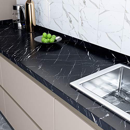 Funstick 36" X 200" Matte Black Marble Wall Paper Kitchen Countertop Peel And Stick Wallpaper Thick Marble Contact Paper For Countertops Waterproof Adhesive Vinyl Marble Paper For Cabinets Table Desk #TOP1