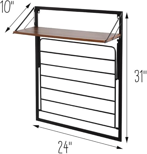 Miniatura 7 de Honey-Can-Do Tendedero plegable de pared con estante, negro/nogal DRY-09779 negro