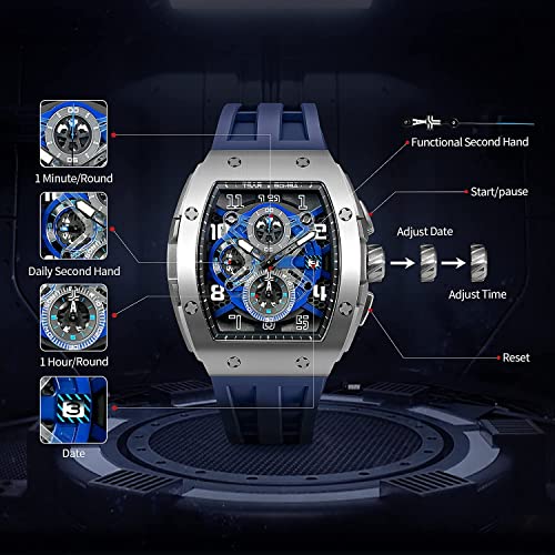 Image of TSAR BOMBA Men's Luxury Quartz Watch, Luminous Dial 5ATM Water Resistance Silicone Strap Men's Wristwatch Ideal Gift for Men