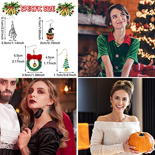 20 Pairs Halloween Earrings Holiday Fall Thanksgiving Drop Dangle Earrings Set Pumpkin Skeleton Xmas Earrings for Women Girls (Cool)2