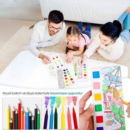 Animokids Renk Paletli Sulu Boya Kitabı + Fırça, 12 Sayfa Boyama Kitabı, Aktivite Boyama Seti, Çocuk