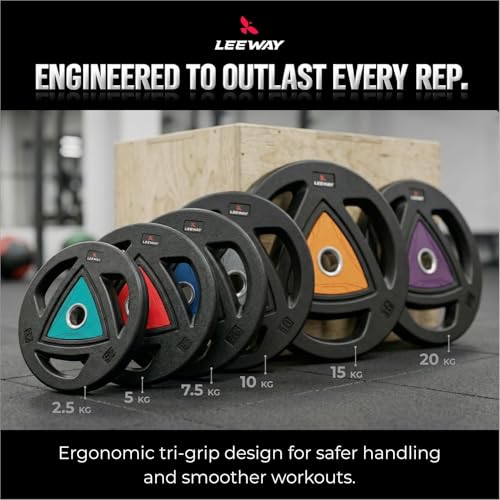Image of LEEWAY Professional Olympic Strength Plates 100kg Set | 51mm Standard Hole Size | Odor-Free Safe Tri-Grip Design | Olympic Barbell Compatible | Durable Floor-Safe | Best Home Gym (2.5X4+5X4+7.5X4+10X4)