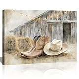 YPGEAME Vintage Cowboy Boots Wall Art - Western Coastal Decor Canvas Print, Retro Boot Painting for Living Room, Bedroom, Apartment, Beach House (16x24 Inches) (Farmhouse, Brown, 16×24 inches)