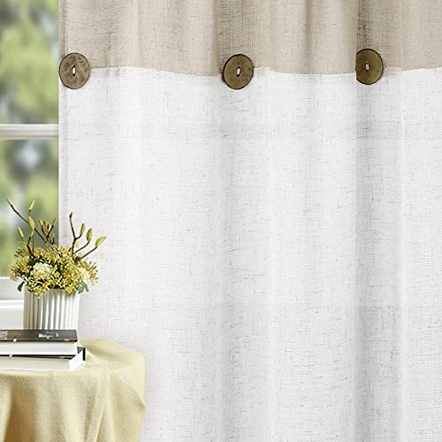 LuxFocus Patchwork Buttons Pattern Cafe Bathroom Half Window Curtains for Bedroom with Rod 2 Panels, W 27 x L 45 inch, Taupe - Image 4