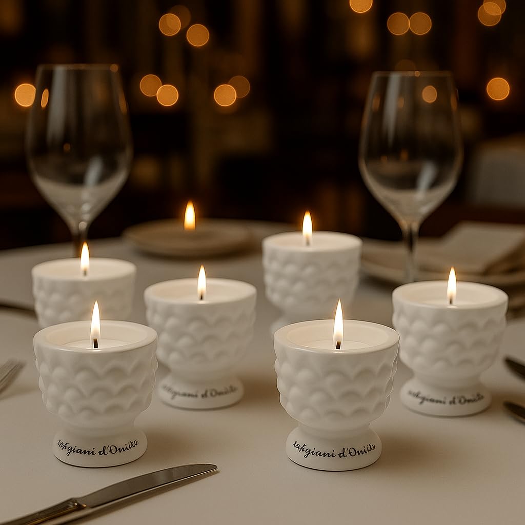 Porta Tealight Pigna in Ceramica Bianca – Set 6 Pezzi – Design Elegante per Candele Tealight – Decorazione per Casa, Tavolo o Eventi – Idea Regalo
