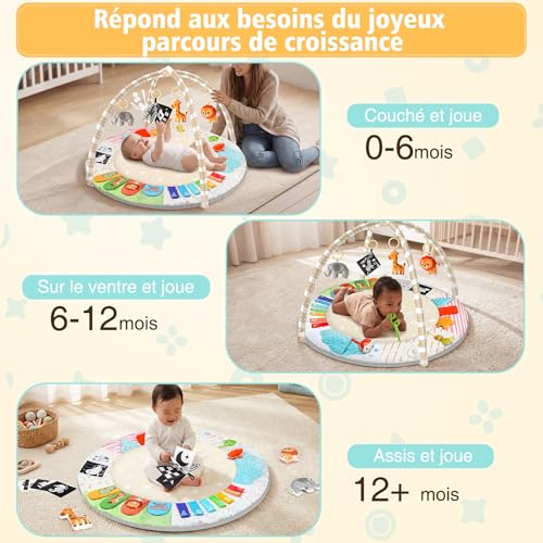 URMYWO Tapis D'Éveil Bébé, Tummy Time Bébé, 5 Jouets Amovibles – vue 4