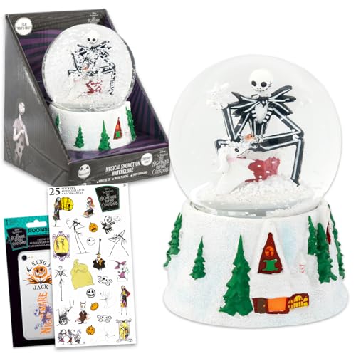 Disney The Nightmare Before Christmas Musical Snow Globe for The Set - Bundle of Jack Skellington Musical Water Globe, Stickers, More | Disney Home Decorations