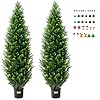 Vevor artificial cedar topiary tree 60 inch tall 2 pieces with extra leaves pot faux evergreen fake pine cypress trees plant uv rated artificial greenery set for home decor indooroutdoor  urban country home decor