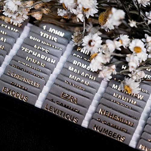 Image of UPAFEXXI-Leather Bible Tabs for Women and Men, Gold Foil Lettering | Large Print Stickers, Easy to Read and Apply, 80 Chapters Labels for Easy Navigation(Cement Grey)