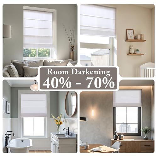 image for Madison Park Galen Matte White Cordless Roman Shades - Fabric Privacy 
