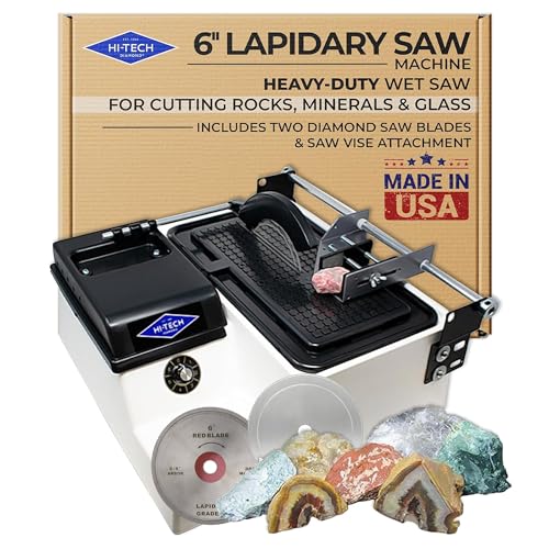 Hi-Tech Diamond - 6' Lapidary Equipment - Lapidary Saw for Cutting Rocks, Glass Cutting, Trimming, Sawing Machine - Rock Cutting Saw, Stone Cutter - Includes TWO 6' Diamond Blades & Vise Attachment
