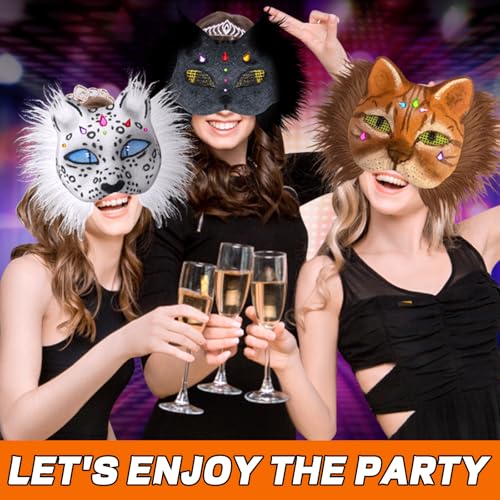 Dreamtop Therian Cat Mask Kit with 4 Pcs Faux Therian Mask Fur and Self Adhesive Felt Sheet with Furs Eye Meshes and Gem Sticker to Paint DIY Cat