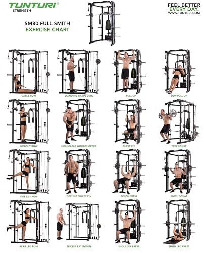 Tunturi Full Smith Machine SM80 Multigym Pulley Pull Up Bar Butterfly - Image 3
