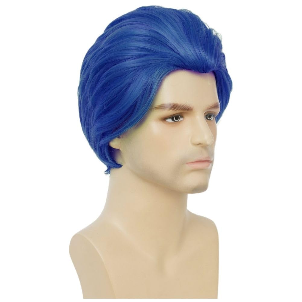 Salaibs Mens Blue Short Wig Straight Synthetic Fiber Anime Wigs Coslpay Costume Hair Wig - Image 3