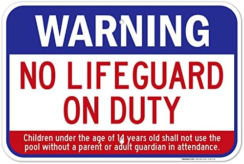 Swimming Pool Sign, Warning No Lifeguard On Duty Sign, Pool Sign,