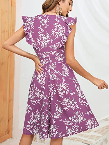 Image of YATHON Women's Vintage Ruffle Sleeve Floral A Line Cocktail Party Dresses
