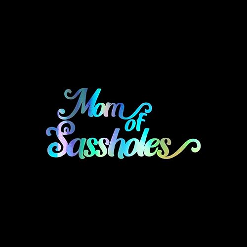 Calcomanía de vinilo con texto en inglés "Mom of Sassholes" para portátil de 5.5 x 2.5 pulgadas (holográfica)