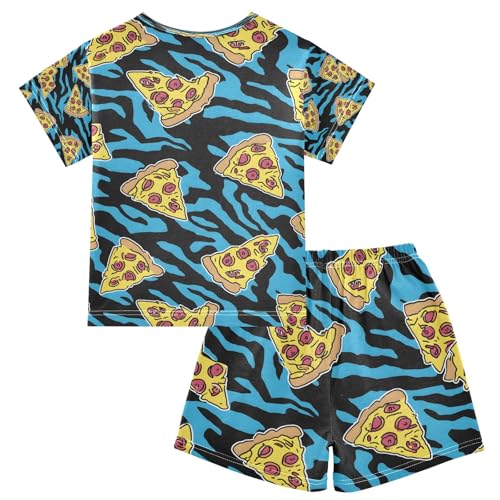 senya Blue Tiger Pizza Summer Pajamas Set Short Cotton Sleepwear 2 Piece2