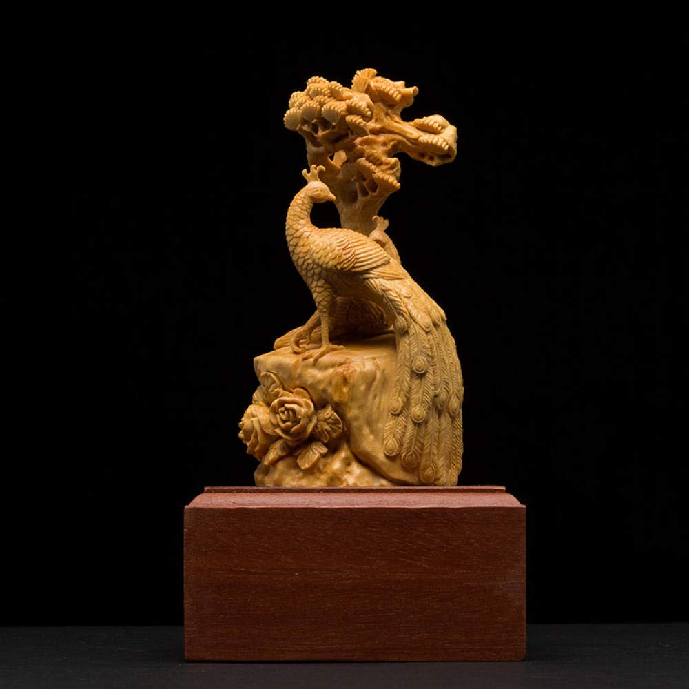 木彫り置物 Amazon.co.jp: 置物の動物像の装飾品木製の孔雀の動物の彫刻ボックス