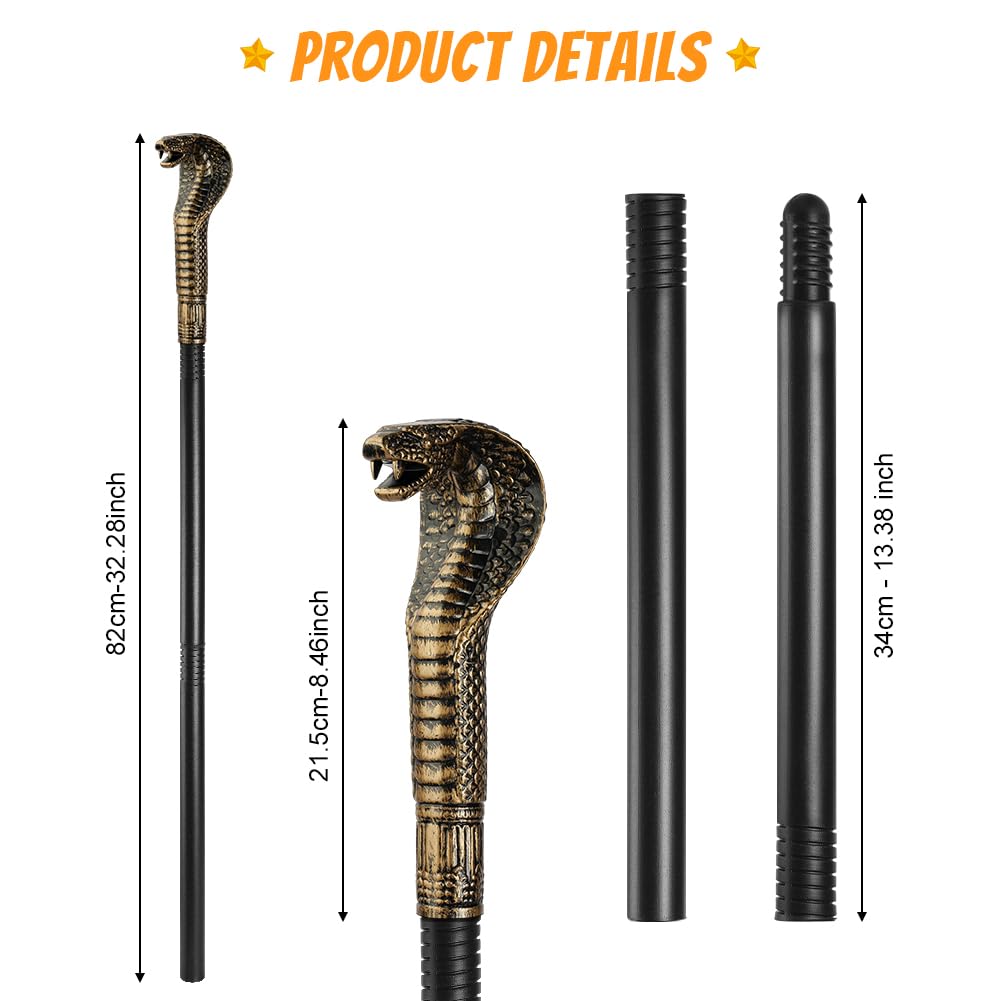 AUYAO Snake Scepter Egyptian Golden Snake Head Cane Egyptian Style Cobra Head Staff Three Section Snake Scepter Wand Pharaoh Stick Halloween Costume Prop for Party Theatrical Productions and Cosplay - Image 2