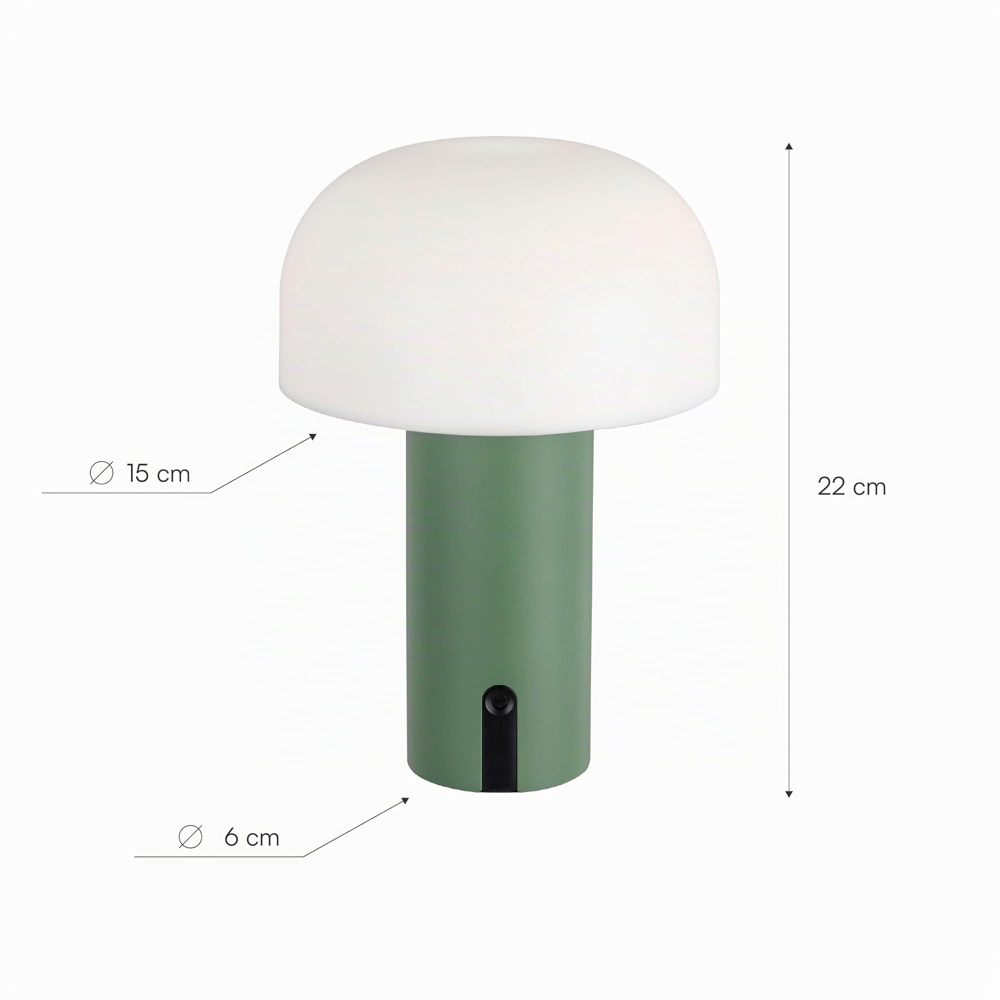 Baroni Home Set 2 Lampade LED Senza Fili – Design a Fungo, Dimmer Touch, Ricaricabile USB-C, Luce Calda 3000K, Impermeabile per Interni ed Esterni, Metallo Verniciato, Altezza 22 cm Verde, 2 Pezzi