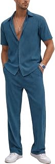 TYSORT Men's Summer 2 Piece Casual Button Down Short Sleeve Shirt with Loose Beach Pants Set,Cord Set For Men Price In India