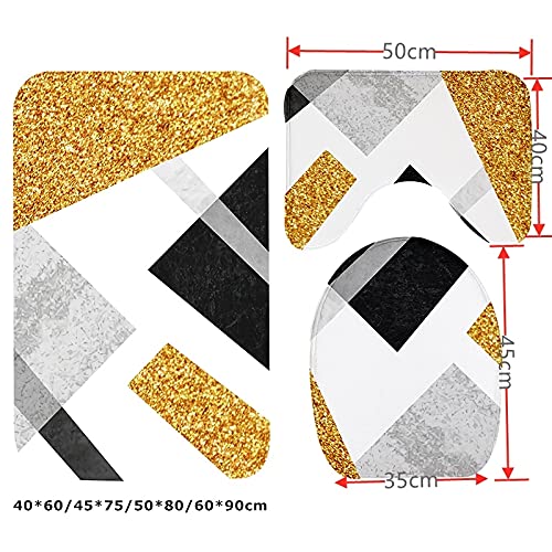 XIAOLI Dickes Flanell-Badematten-Set, WC-Vorleger, U-förmig, Boden-Teppiche im Badezimmer, WC-Fußpolster, rutschfest, waschbar, Deckelbezug (Farbe: Schwarz, 3 Stück, Spezifikation: 60 x 90 cm) – Bild 4