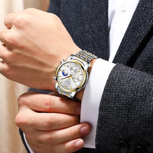 Image of Watches for Man Analog Wrist Watch Stainless Steel Chain Formal Premium Classic Business Branded Original Day Date Functioning Subdials Waterproof Luminous Gifts for Men Special Unique