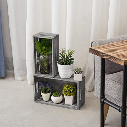 Mygift Rustic Light Gray Solid Wood Decorative Storage Box With Cutout Handles, Country Style Nesting Storage Crate Bin With Open Top Pallet Design, Set Of 2 #TOP2