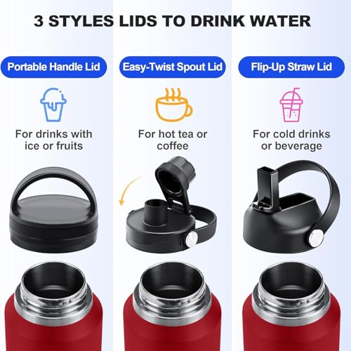 Image of SENDESTAR 40oz Water Bottle Wide Mouth Stainless Steel Vacuum Insulated Double Wall with 2 Straw Lids Fit in Any Car Cup Holder