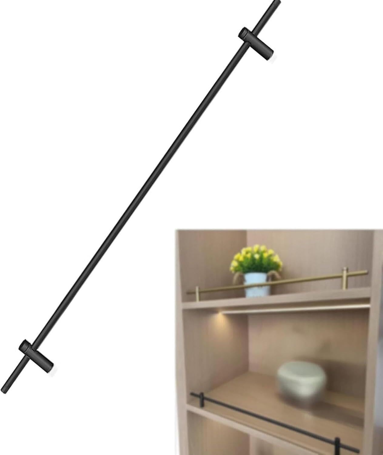 Aluminium-Regalschiene, 14–42 Zoll Lange schwebende Regalgeländerstange, Schrankzaun, dekorative Leitplanke for Sammlerstücke(Black-4 Pack,40in/102cm)