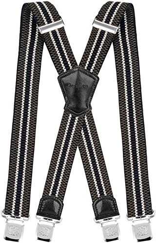 Decalen Hosenträger für Herren Breit 4 cm mit sehr Starken 4 Metall Clip Lang Einheitsgröße für Männer und Damen Einstellbar und Elastisch X Style (Grün Silber Schwarz)