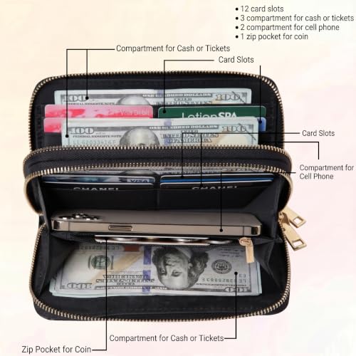 Image of Highland Cow Wallet for Women, Double Zip Wallet with Card Slots Womens Sunflower Wallet, Faux Leather Western Wallet, Large Capacity Wallet Gift for Women